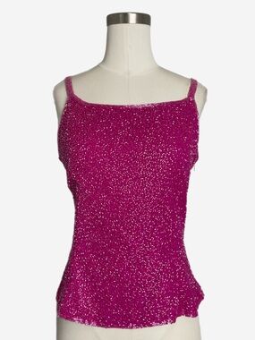 Vintage 90s Caché Gold Label Pink silk beaded cami Barbie Ibiza sirencore XS/S